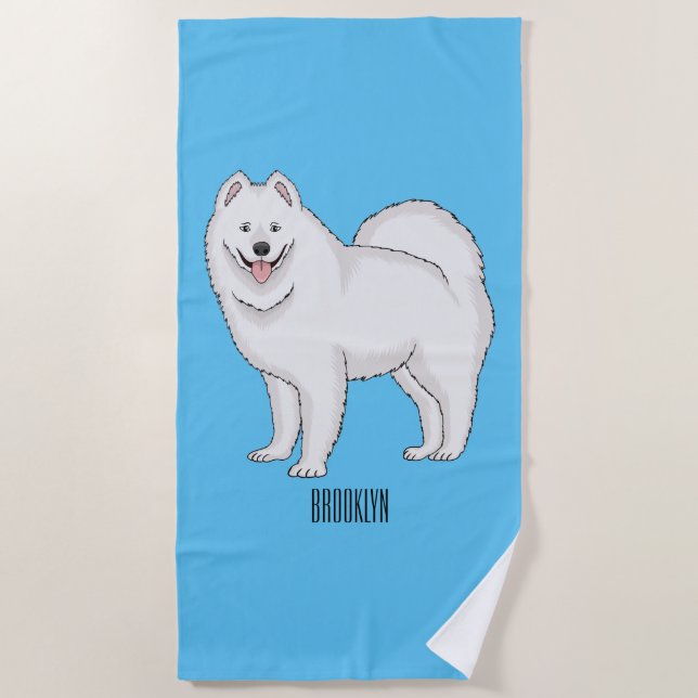 Samoyed dog cartoon illustration  beach towel (Front)