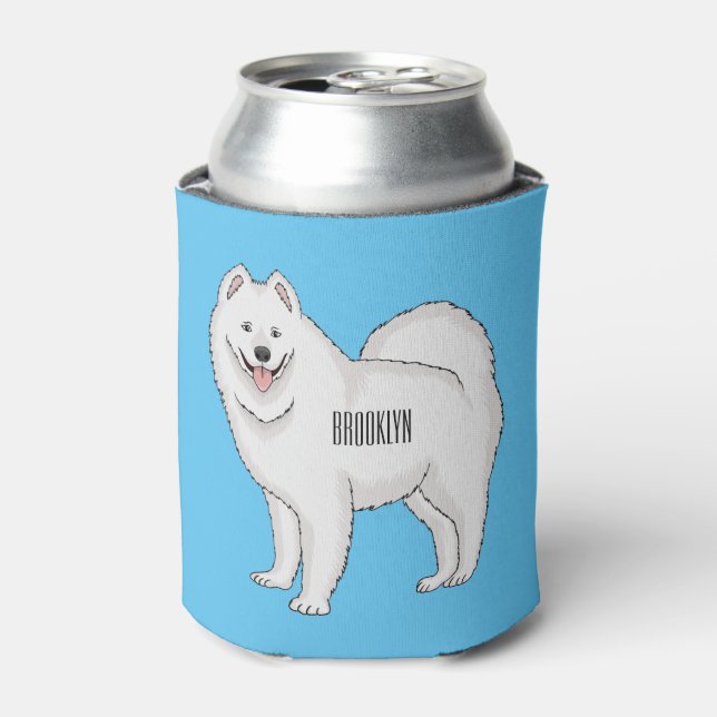Samoyed dog cartoon illustration can cooler (Can Front)