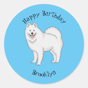 Samoyed dog cartoon illustration classic round sticker