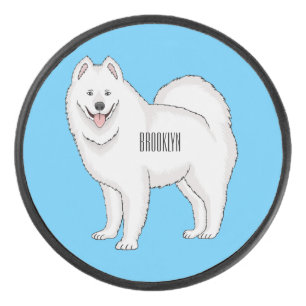Samoyed dog cartoon illustration hockey puck