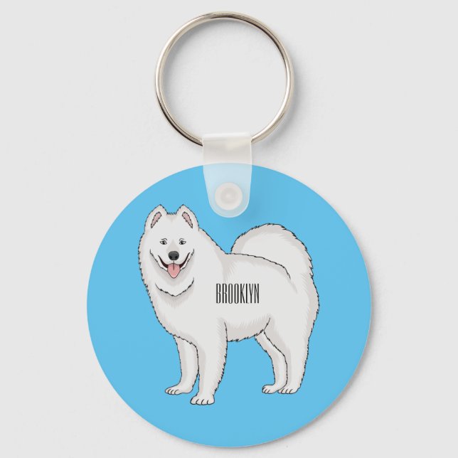 Samoyed dog cartoon illustration key ring (Front)
