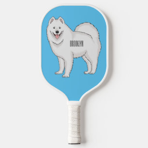 Samoyed dog cartoon illustration pickleball paddle