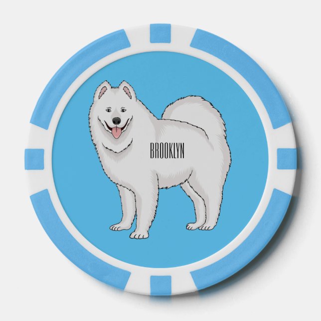 Samoyed dog cartoon illustration poker chips (Front)