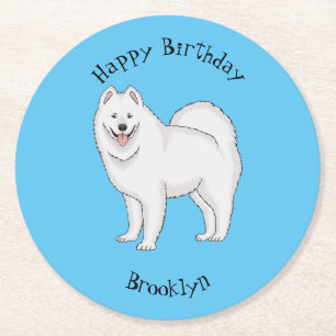 Samoyed dog cartoon illustration round paper coaster