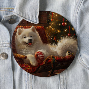 Samoyed Dog Christmas Festive 6 Cm Round Badge