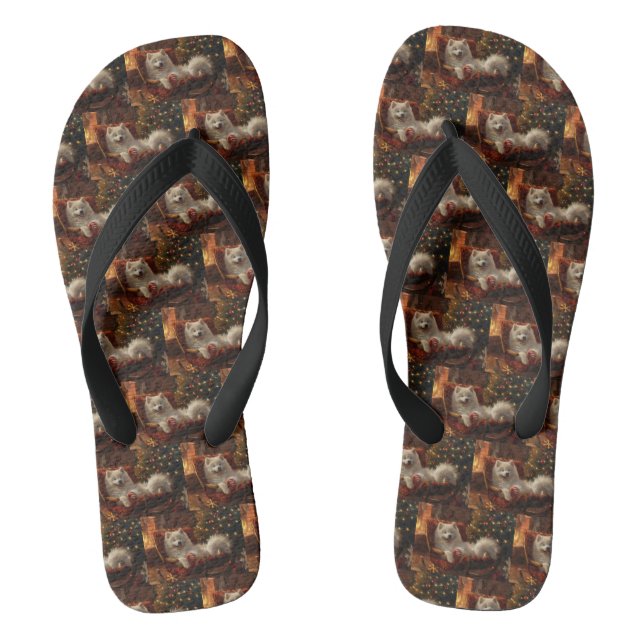 Samoyed Dog Christmas Festive  Flip Flops (Footbed)