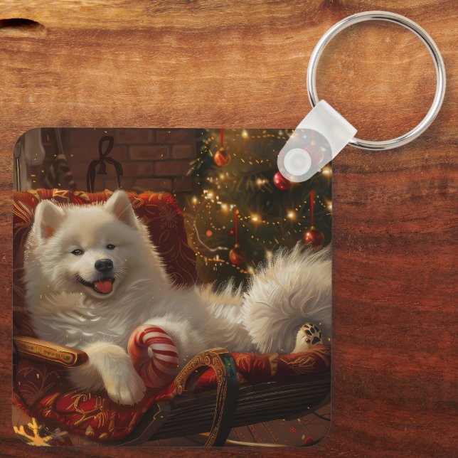 Samoyed Dog Christmas Festive  Key Ring (Back)