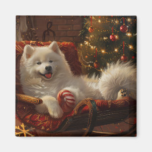 Samoyed Dog Christmas Festive Magnet