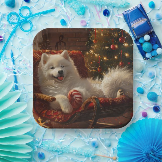 Samoyed Dog Christmas Festive  Paper Plate (Party)