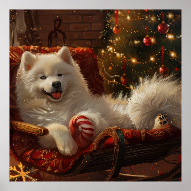 Samoyed Dog Christmas Festive  Poster (Front)