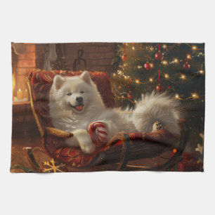 Samoyed Dog Christmas Festive Tea Towel
