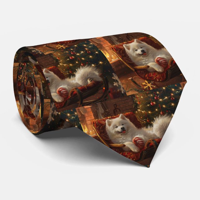 Samoyed Dog Christmas Festive  Tie (Rolled)