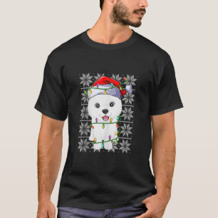 Samoyed Dog Christmas Lights Santa Hat Dog Ugly Xm T-Shirt