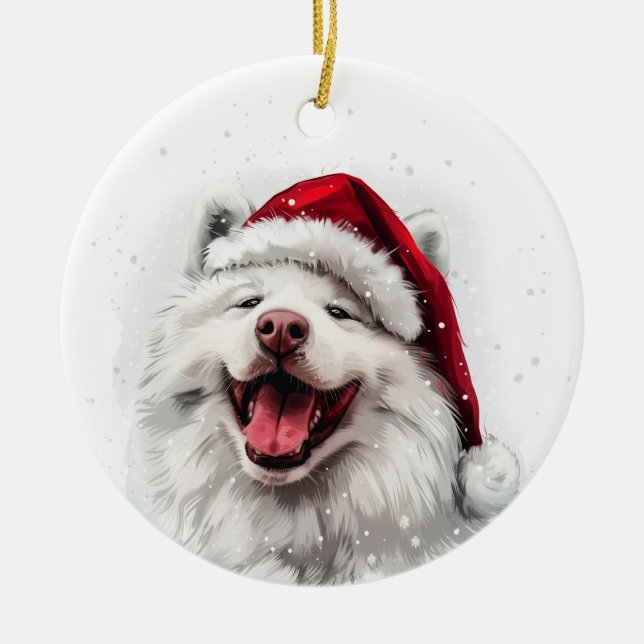 Samoyed Dog Christmas Personalized Ceramic Tree Decoration (Front)