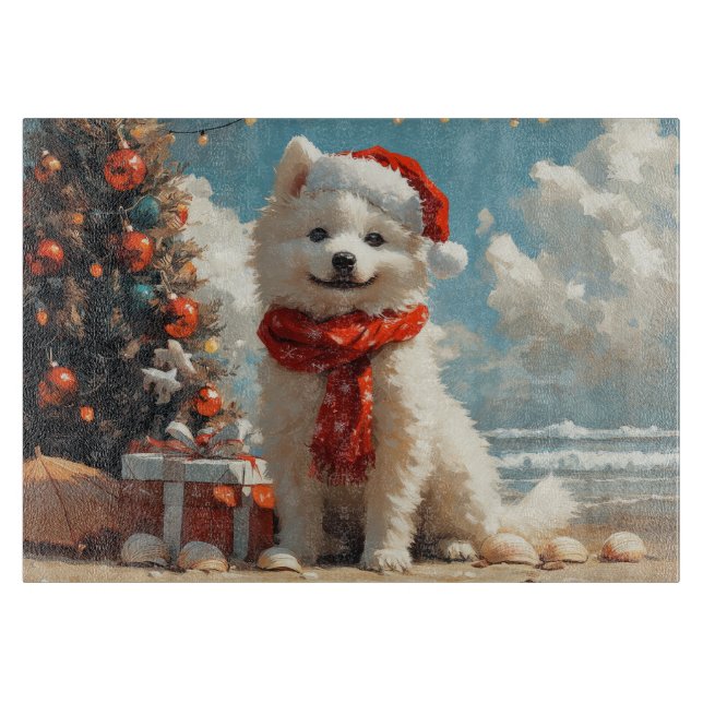 Samoyed Dog Christmas Vintage Beach Cutting Board (Front)