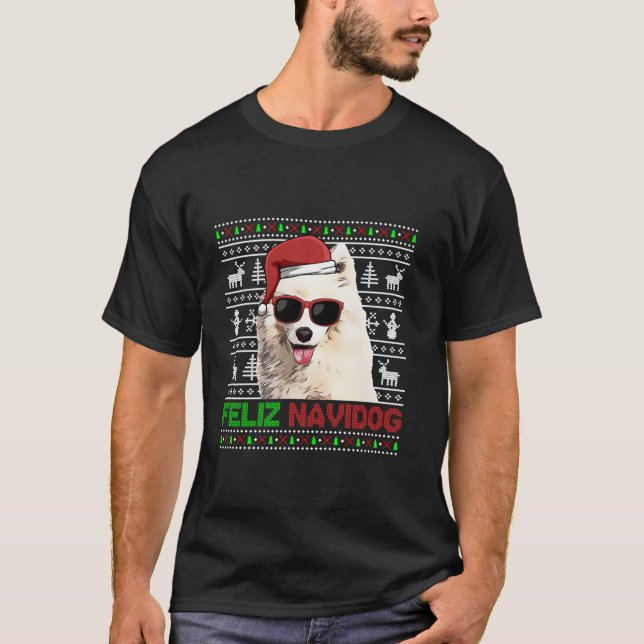 Samoyed Dog Feliz Navidog Funny Christmas  T-Shirt (Front)