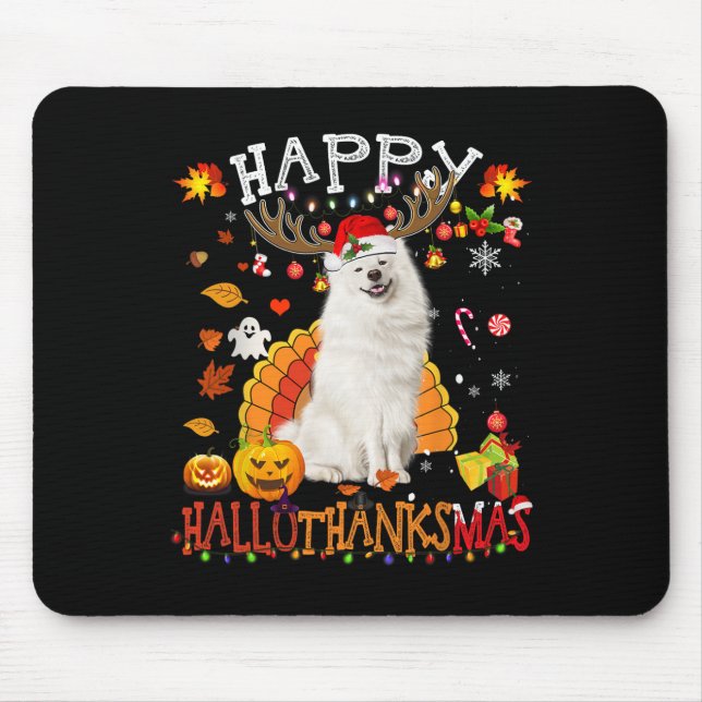 Samoyed Dog Halloween Christmas Dog Happy Hallotha Mouse Mat (Front)