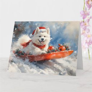 Samoyed Dog in Sledge Let it Snow Christmas Card