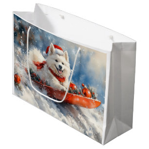 Samoyed Dog in Sledge Let it Snow Christmas Large Gift Bag