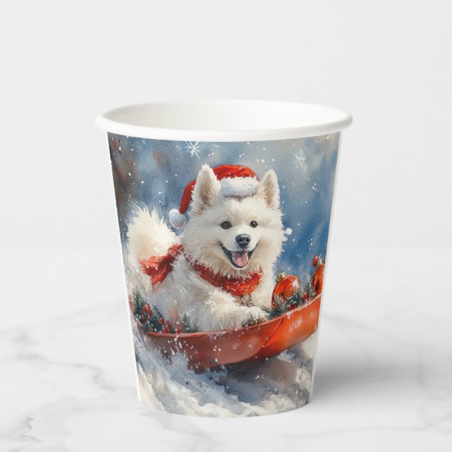 Samoyed Dog in Sledge Let it Snow Christmas Paper Cups (Front)