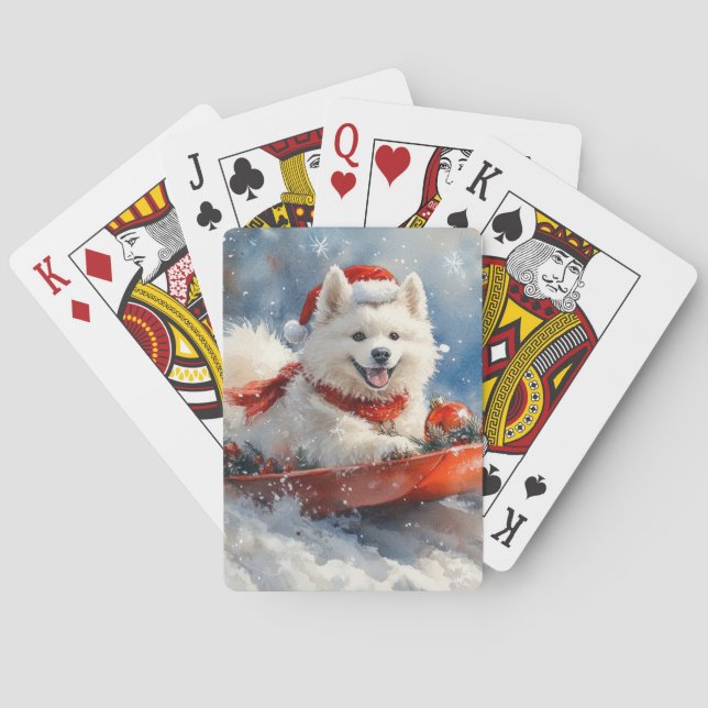 Samoyed Dog in Sledge Let it Snow Christmas Playing Cards (Back)