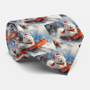 Samoyed Dog in Sledge Let it Snow Christmas Tie