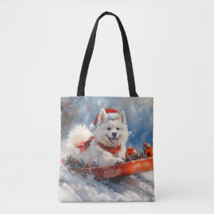 Samoyed Dog in Sledge Let it Snow Christmas Tote Bag