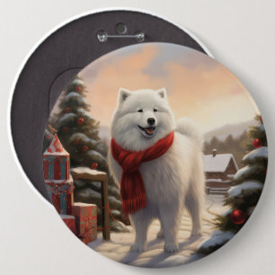 Samoyed Dog in Snow Christmas  6 Cm Round Badge