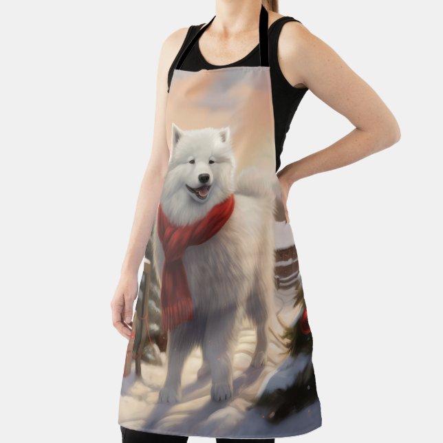 Samoyed Dog in Snow Christmas  Apron (Insitu)