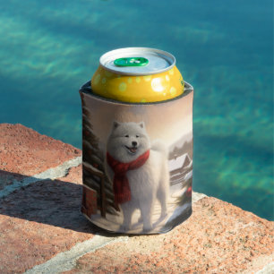 Samoyed Dog in Snow Christmas  Can Cooler