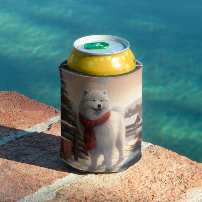 Samoyed Dog in Snow Christmas  Can Cooler (In Situ Pool)