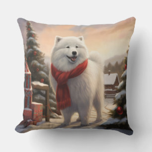 Samoyed Dog in Snow Christmas  Cushion