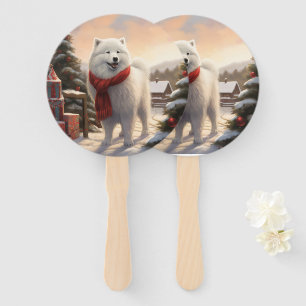 Samoyed Dog in Snow Christmas  Hand Fan