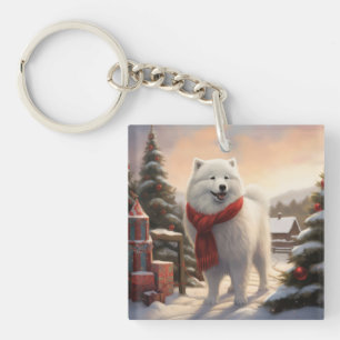 Samoyed Dog in Snow Christmas  Key Ring