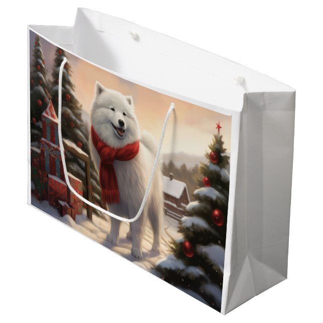 Samoyed Dog in Snow Christmas  Large Gift Bag (Front Angled)