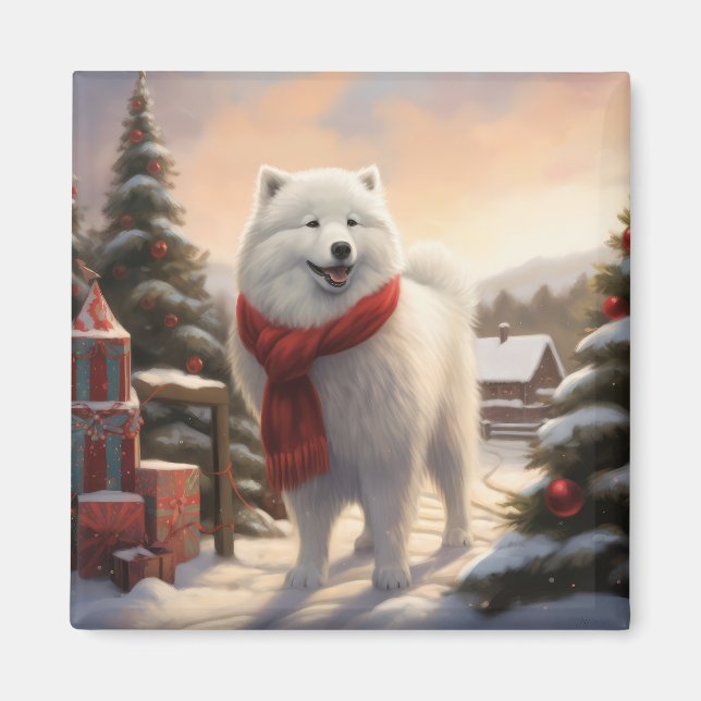 Samoyed Dog in Snow Christmas  Magnet (Front)