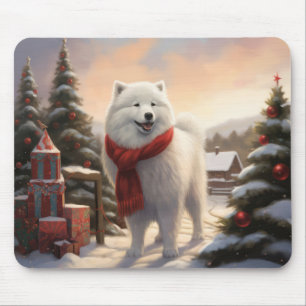 Samoyed Dog in Snow Christmas Mouse Mat