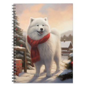 Samoyed Dog in Snow Christmas Notebook