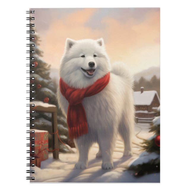 Samoyed Dog in Snow Christmas  Notebook (Front)