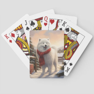 Samoyed Dog in Snow Christmas Playing Cards