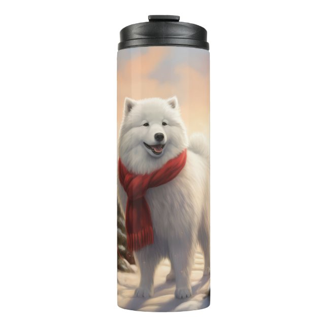 Samoyed Dog in Snow Christmas  Thermal Tumbler (Front)