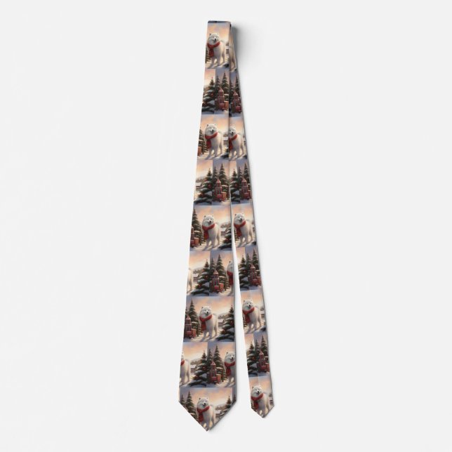Samoyed Dog in Snow Christmas  Tie (Front)