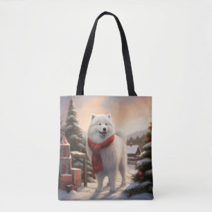Samoyed Dog in Snow Christmas  Tote Bag
