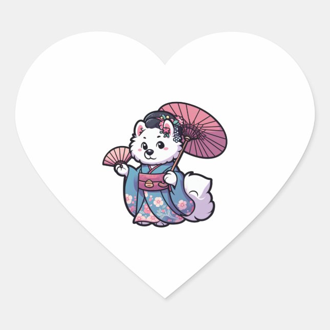 Samoyed Dog Kimono   Heart Sticker (Front)