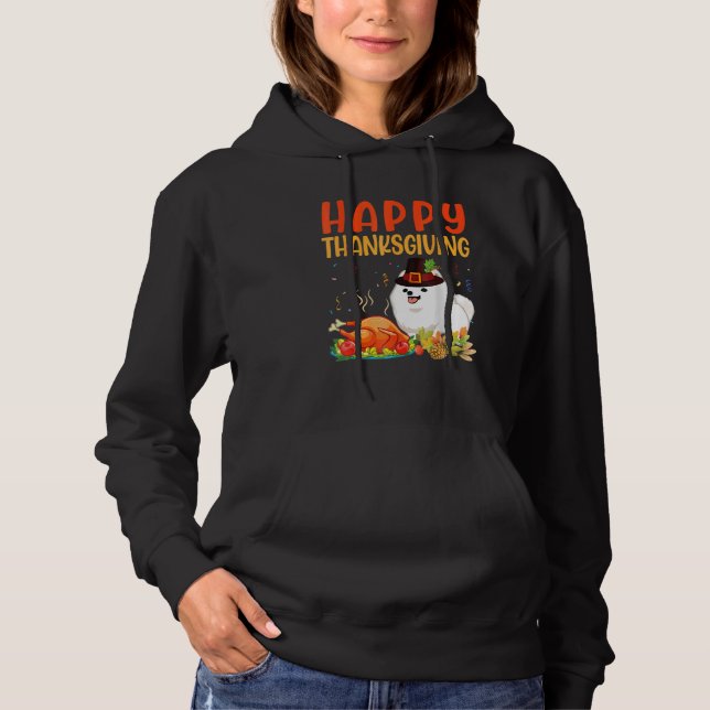 Samoyed Dog Look Turkey Meat Dish Happy Our Thanks Hoodie (Front)