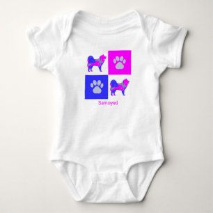 Samoyed Dog & Paw Cute Pink Silhouette Baby Bodysuit