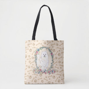 Samoyed Dog Paw Print & Dog Bone Cute  Tote Bag