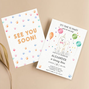 Samoyed Dog Pawty Puppy Birthday Pink Invitation