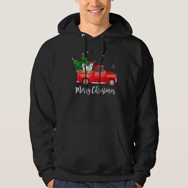 Samoyed Dog Riding Red Truck Christmas Hoodie (Front)