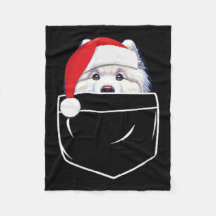 Samoyed Dog Santa Hat Christmas Pocket Fun Xmas Fleece Blanket